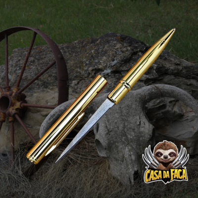 Caneta Executiva Com Lâmina Escondida Faca Dourado 12