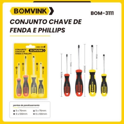 Conjunto Chaves de Fenda e Phillips4 Pçs BOM-311114
