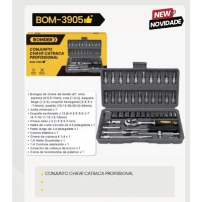 Jogo Chave Catraca 46 Peças 1/4” BOM-390530