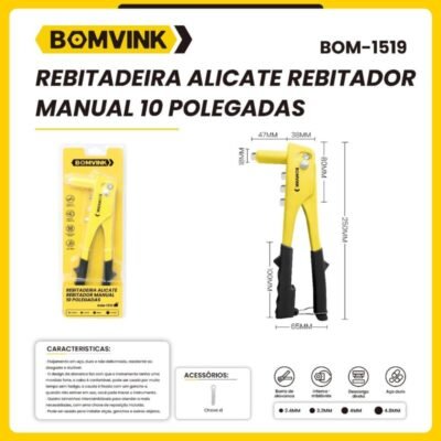 Rebitadeira Alicate Rebitador Manual 25cm, BOM-151915